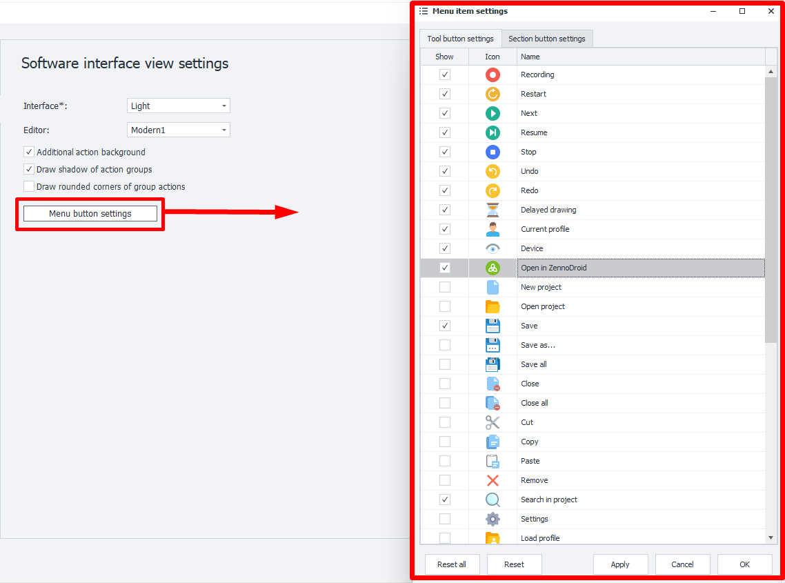 Button settings