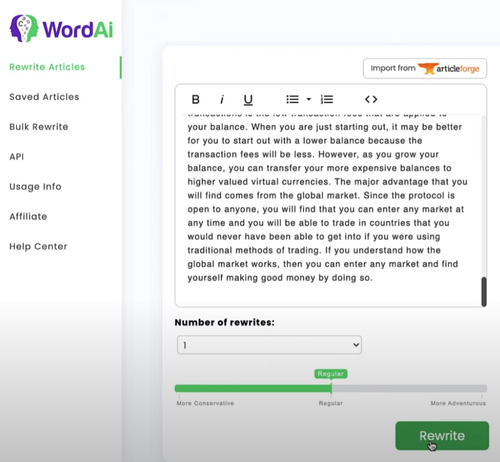 Rewrite in WordAi