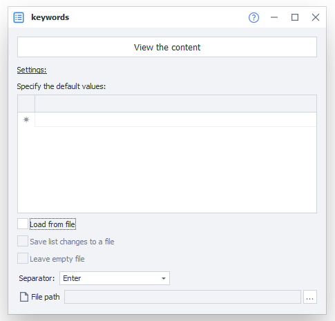 List settings
